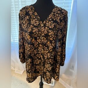 Maurices Black and Brown Floral Blouse